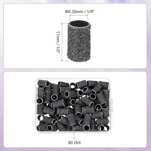 HARFINGTON 100pcs Small Sanding Bands 80 Grit for Nail Drill Bits Mini Sanding Band for Nails Gel Manicures Black