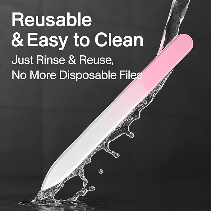Curvlife 3 Pack Glass Nail File with Case, Professional Nail Buffer & Manicure Tools for Natural Nails, Gentle Nail Care Kit for Smooth, Healthy, and Shiny Finish
