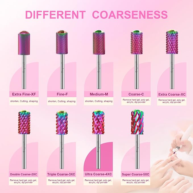 3/32" 2PCS Large Barrel Smooth Round Top Tungsten Carbide Nail Drill Bit Safety Bit for Gel & Acrylic Removal, 2-Way Rotating Efile Tip, Salon Electric File Accessory (4XC Grit, Multicolor)