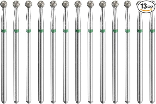 HARFINGTON 13pcs 100-120 Grits Diamond Grinding Bit 3mm Ball Head 2.35mm Shank 3mm Length Stone Sanding Drill Bits Rotary Tool for Ceramic Glass Nails Grinding Polishing