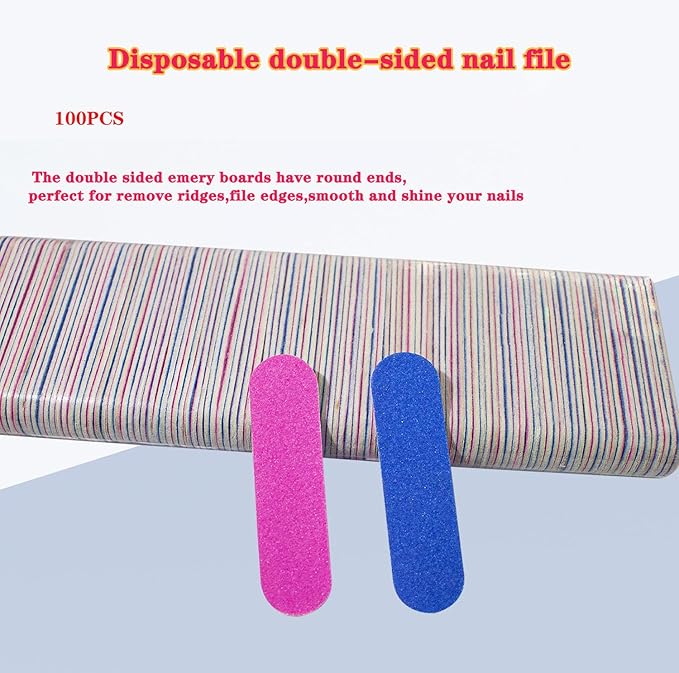 200PCS Nail Files Kit- 100PCS Mini Nail Files Double Sided Nail Buffer, 100PCS Orange Wood Nail Care Sticks, Cuticle Manicure and Pedicure Stick for Fingernail, Cleaning Cuticle Stick