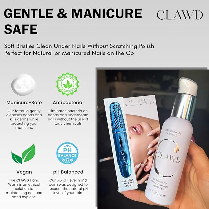 Blue Nail Brush for Cleaning Fingernails & Manicure-Safe Antibacterial Hand Wash – Portable Soft Bristle Nail Scrubber with Keychain with 100ml Moisturizing Hand Soap