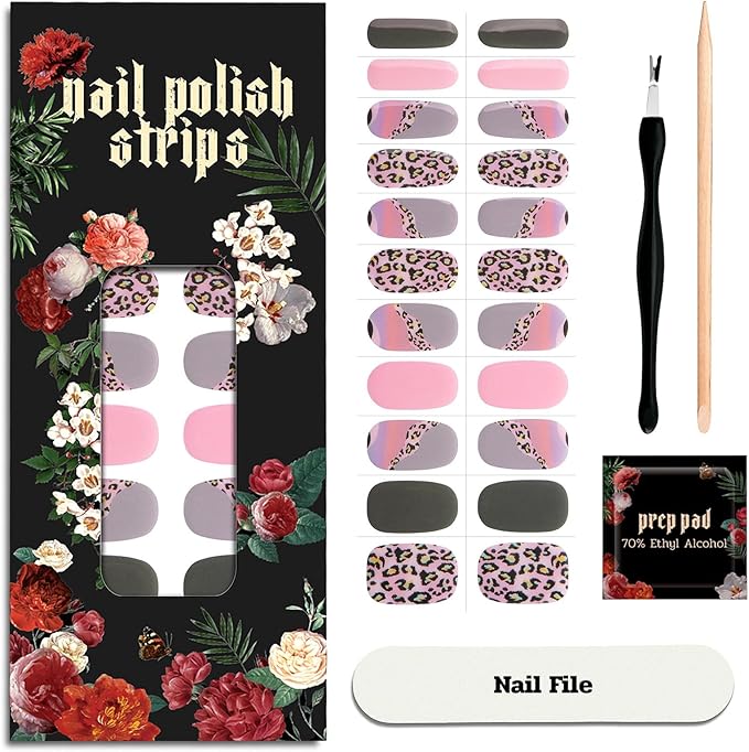 Nail Polish Strips - 22 Pcs Salon Quality Gel Nail Stickers - Long Lasting Wraps (Psychedelic Rock Pink Pattern)