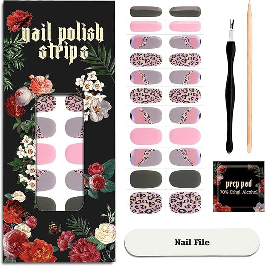 Nail Polish Strips - 22 Pcs Salon Quality Gel Nail Stickers - Long Lasting Wraps (Psychedelic Rock Pink Pattern)