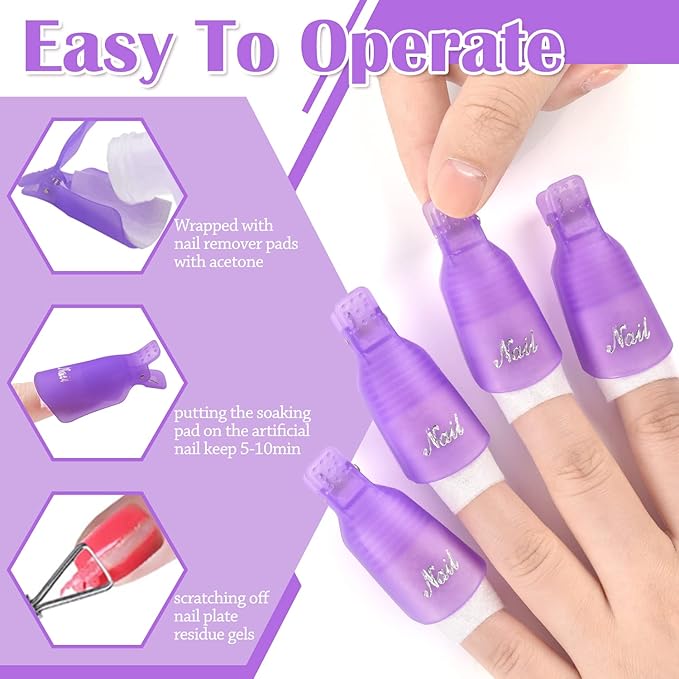 MORGLES Gel Nail Polish Remover Kit With Nail Clips, 300 Pcs Gel Polish Remover Wipes, 100/180 File, Cuticle Pusher, Nano Glass and Brush