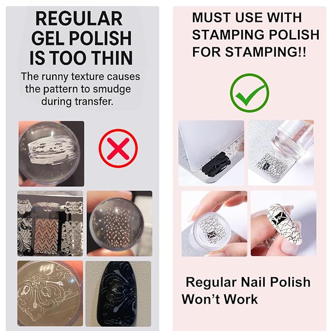 AddFavor Nail Art Stamper Kit 6pcs Flower Heart Leaf Lace Butterfly Stamping Plate Template with Silicone Nail Stamper and Scraper for Women Girls DIY Fingernail Manicure Stencils Tools