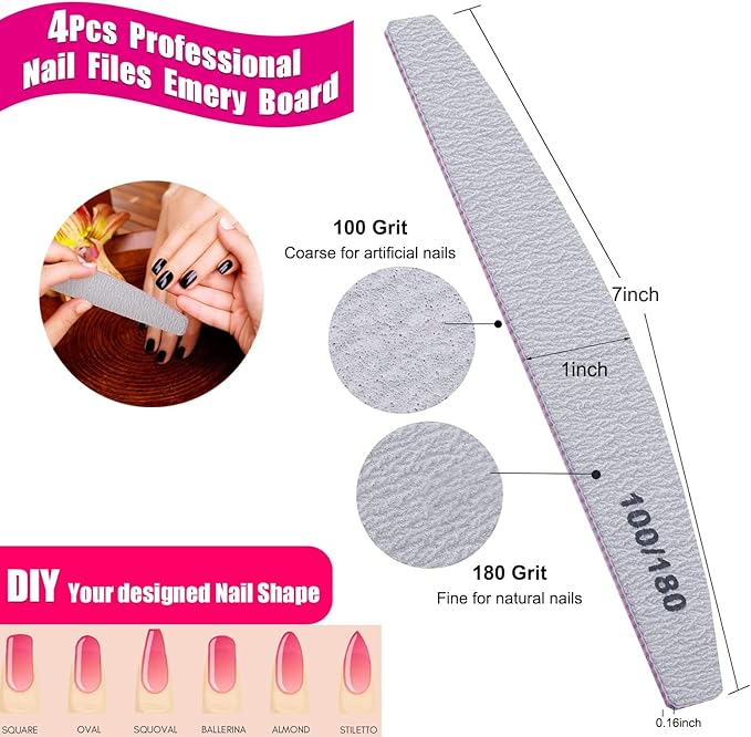 18PCS Nail Files and Buffers Set, Professional Manicure Tools Kit, Nail Buffer Block & 100/180 Grit Nail File, 7 Way Nail File & Double Side Nail Polishing Buffer, Nail Files Emery Board and Brush