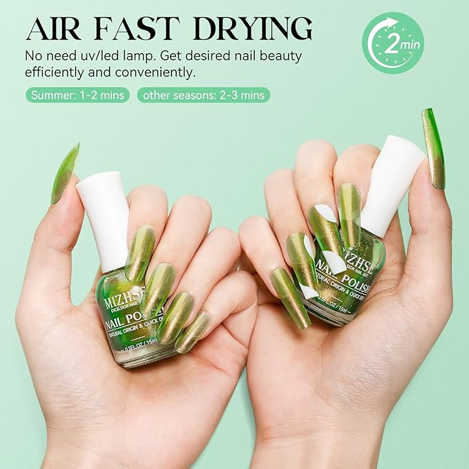 MIZHSE Quick Dry Nail Polish, Holographic Neon Green Nail Polish Air Dry Fast, 15ml/0.5 fl oz Regular Shiny Glitter Oil-based Shimmery Nail Lacquer Non Gel Nail Art Salon Manicure Home DIY