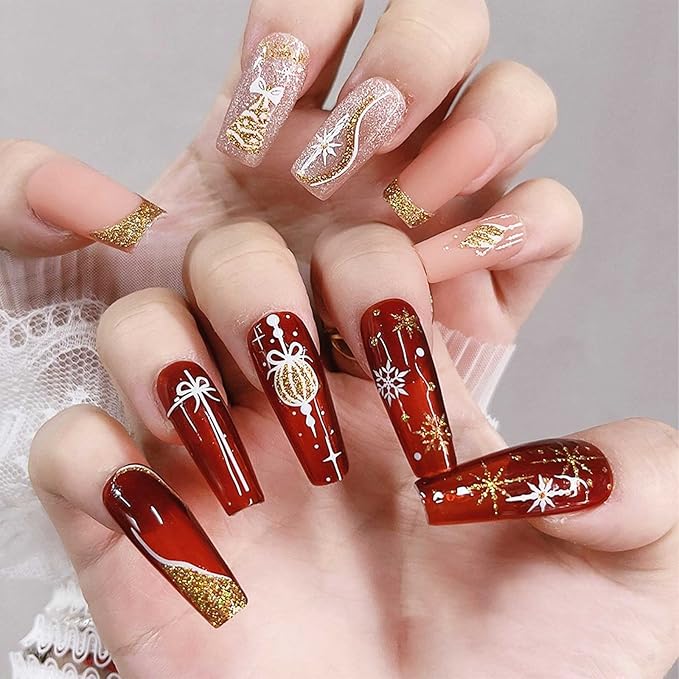 8 Sheets Glitter Christmas Nail Art Stickers Decals Self-Adhesive Holiday Gold Snowman Snowflake Winter Nail Supplies Nail Art Design Decoration Accessories