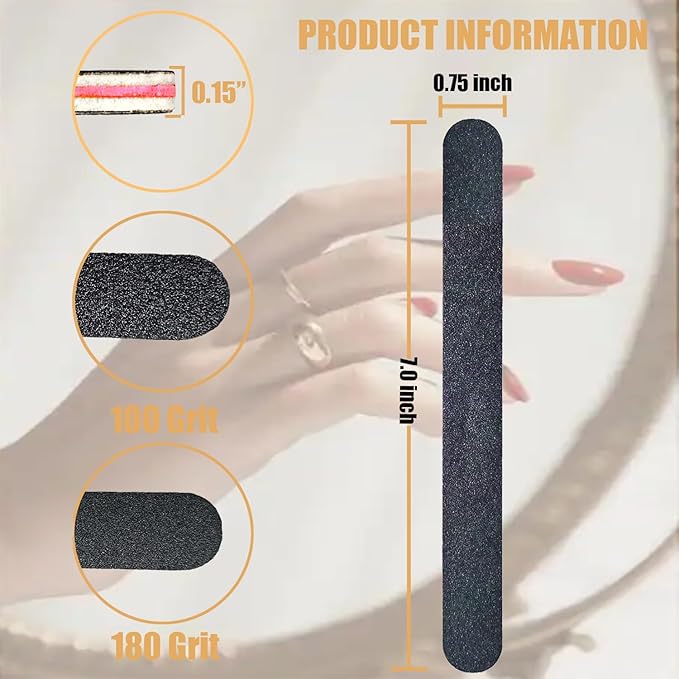 Nail Files Bulk, 9 Pack 7 Inches Disposable Double Sided 100/180 Grit Emery Boards Manicure Pedicure Tools(9)