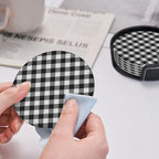 6 Pcs Black White Striped Plaid Leather Coasters - Image 6