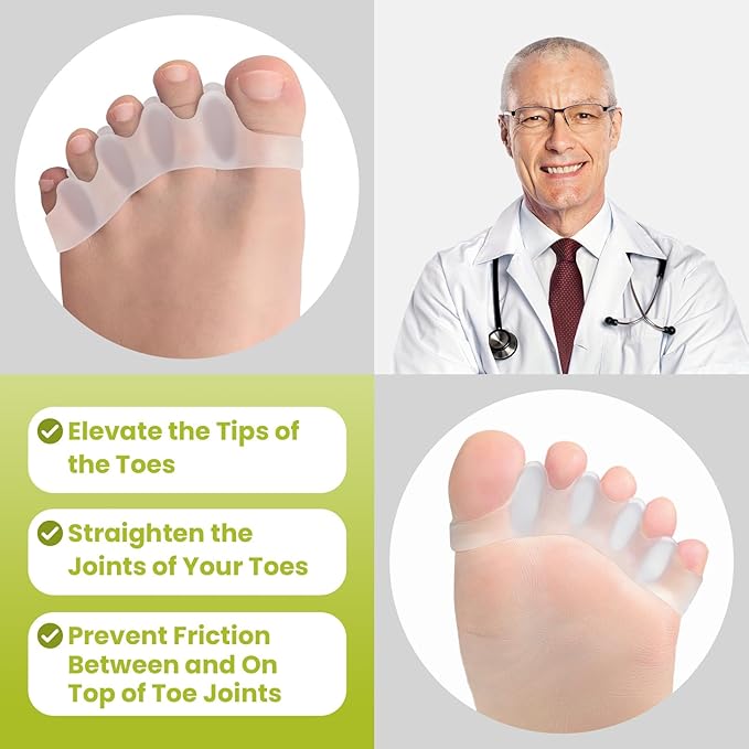 Bukihome Toe Separators, 4 Pair Soft Gel Toe Spacers to Correct Bunions, Toe Stretcher for Therapeutic Relief from Plantar Fasciitis, Foot Pain for Women & Men,Transparent Color+M