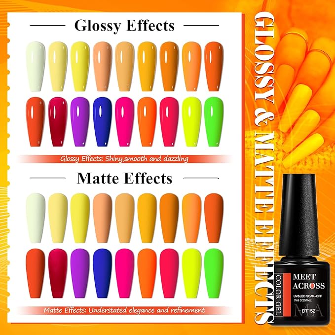 MEET ACROSS 18pcs Gel Nail Polish Set Soak Off UV LED Lamp Gel Nail Polish Kit (SET-10, 18pcs)