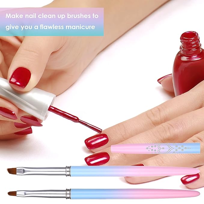 cobee Nail Polish Clean Up Brush, 2PCS Nail Art Clean Up Brushes Nail Painting Brushes Nail Remover Brush Nail Pen Painting Tools for Nail Art Design Manicure Mistake Cleaning(Round, Angled)