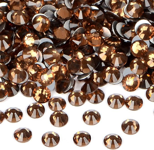2880PCS Art Nail Rhinestones Non Hotfix Glue Fix Round Crystals Glass Flatback for DIY Jewelry Making with one Picking Pen (ss3 2880pcs, Smoked Topaz)