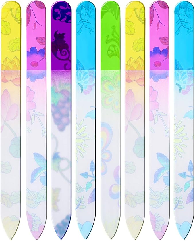 Mudder 8 Pack Glass Nail Files with Cases Double-Sided Crystal Fingernail Files for Natural Nails Colorful Floral Nail Buffers for Professional Manicure Supplies Gifts for Christmas Stocking Stuffers