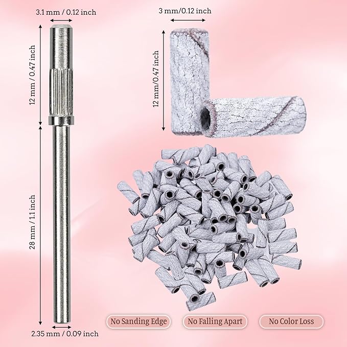 100 Pcs Nail Drill Bits Sanding Bands for Nail Drill, Nail Tips for Drill Bits Nail Tech,180 Fine Grit Nail File Sanding Bands for Acrylic Nails Gel Manicures and Pedicure, Zebra