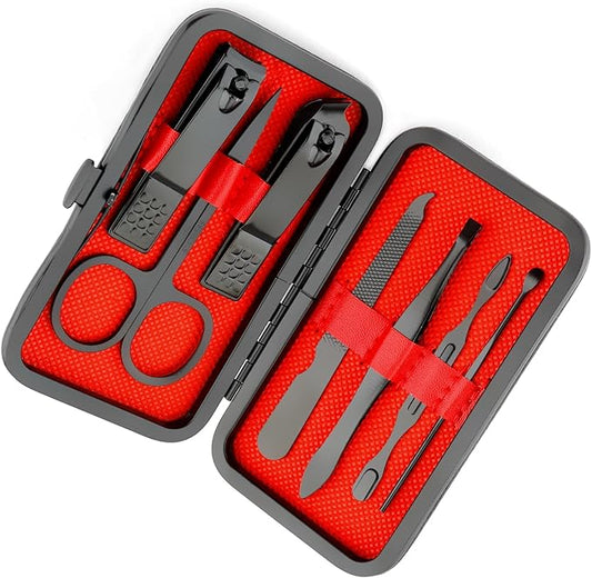 Manicure Set Nail Clippers Nail Tools Christmas Stocking Stuffers Pedicure Supplies Toenail Clippers for Women Men Fingernail Toenail Clipper 8 in 1 Manicure Tools Black with Leather Travel Case