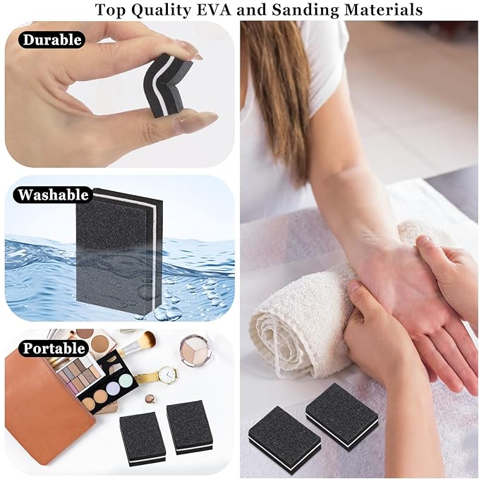 102pcs Toe Separators Set - Premium Pedicure Tool Super Soft Pedicure Toe Separator- Mini Nail Buffer Block File 80/100 Grit 2 Sided, Black