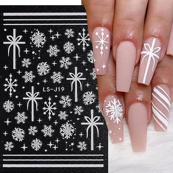 6 Sheets Glitter Silver Snowflake Nail Art Stickers 3D Christmas Nail Decals Self Adhesive Xmas Winter Nail Design Holiday Reindeer Snowflakes Nail Stickers for Women Girls Christmas Nail Decoration
