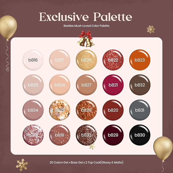 Beetles Fall Gel Nail Polish Set, 23Pcs Brown Burgundy Red Nude Pink Winter Gel Polish Set with Base Top Coat Verse of Roses Kit, Soak off Uv Gel Golden Glitter Holiday Nail Gift for Women