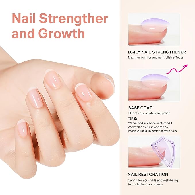 MIZHSE Nail Strengthener, Nude Color Air Dry Nail Repair Treatment Growth Polish, Natural Concealer Ridge Filler for Nails Foundation Polish for Thin and Damaged Nails 16ML