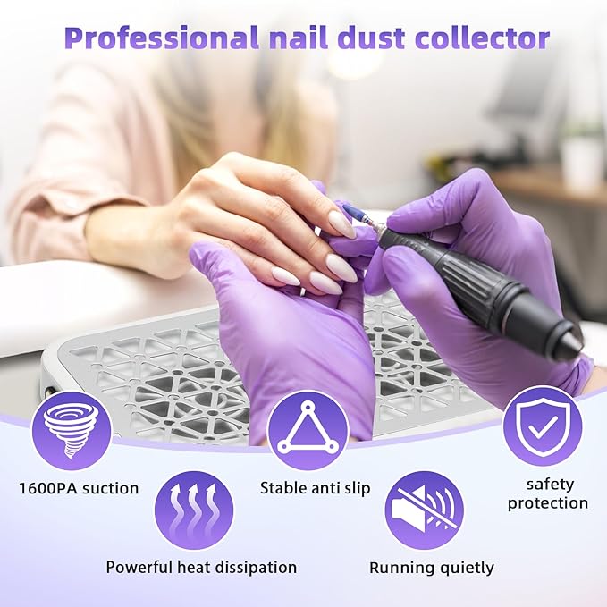 Nail Dust Collector,Professional Dust Collector Nail Tech（Wired）, 1600PA Portable Nail Vacuum with 10 Speeds & 30 Disposable Filters,Suitable for Home & Salon – Low Noise, Quick Heat Dissipation