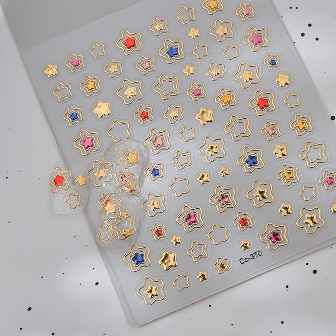 Metallic Five-Pointed Star Nail Art Stickers, Gold Hollow Love Star Nail Stickers Pentagram Self Adhesive Nail Art Supplies Cute Stars Nail Sticker for Women DIY Manicure Decoration Accessories