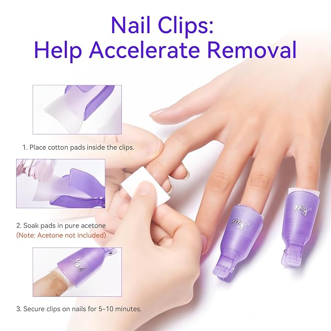 Makartt Nail Clips to Remove Gel Polish, with Double Ended Metal Cuticle Pusher, 20 Pcs Plastic Resuable Finger and Toe Nail Soak Off Clips for Removal Acrylic Art Nail Polish Remover Cap Clip