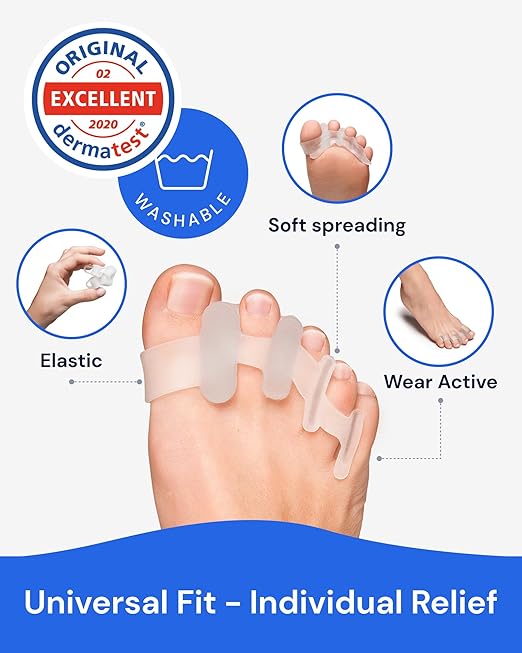 YOGAMEDIC Silicone Gel Toe Spacers - Pack of 4, Adult - Bunion Toe Separator for Relief - Hammertoe Straightener & Active Gel Spreaders