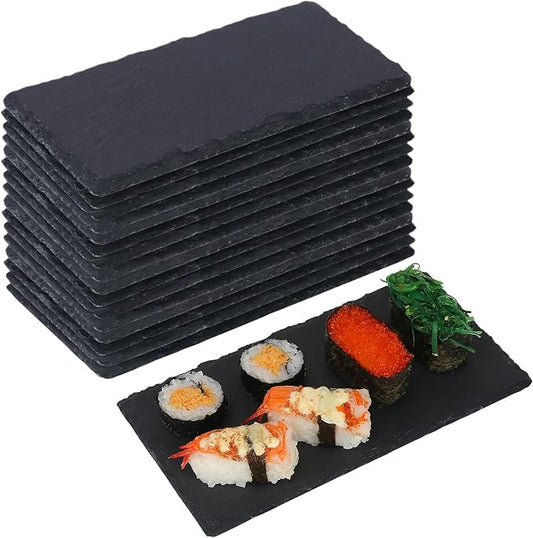 16 Pack 4 x 8 Inch Slate Cheese Boards, Black Rectangle Slate Charcuterie Boards, Natural Charcuterie Stone Plates for Parties, Gifts, and Special Events, Cheese, Sushi, Food.
