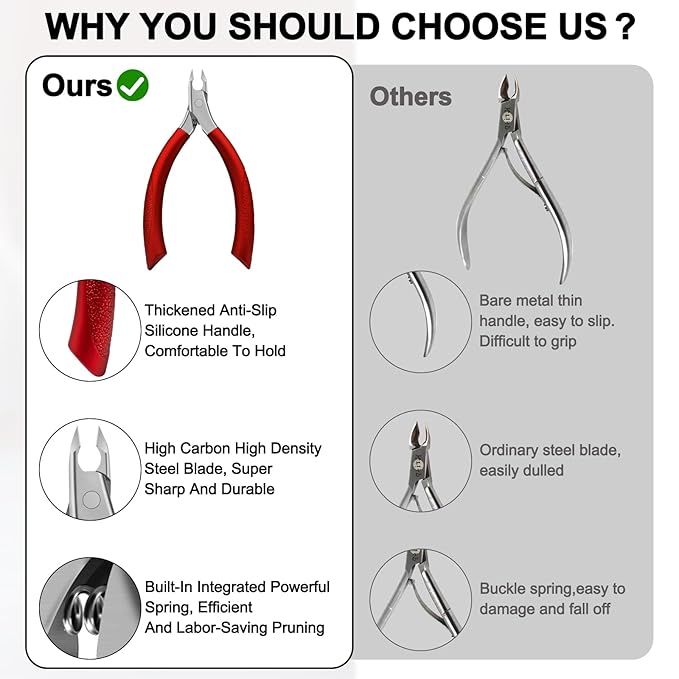 Diesisa Cuticle Trimmer, Extremely Sharp,Cuticle Clippers for Nails with Silicone Handle, Non-Slip,Professional Steel Cuticle Cutter,Trimmer Dead Skin Remover Stainless Cuticle Remover Tool-Rose Red