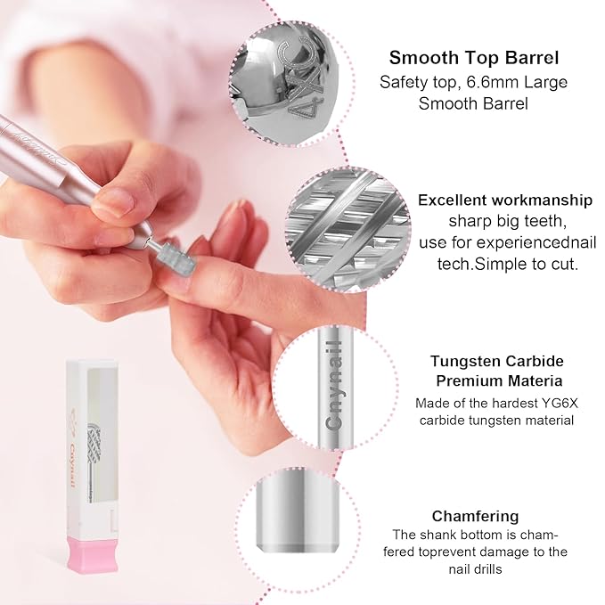 3/32" Large Barrel Smooth Round Top Tungsten Carbide Nail Drill Bit Safety Bit for Gel & Acrylic Removal, 2-Way Rotating Efile Tip, Salon Electric File Accessory (4XC Grit, Silver)