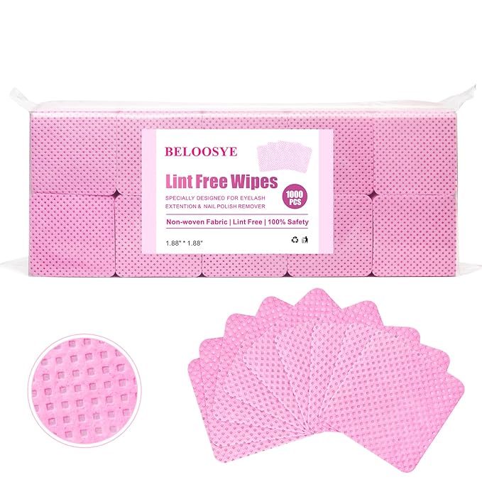 1000 PCS Lint Free Nail Wipes, Eyelash Extension Glue Wipes, Super Absorbent Soft Non-woven Fabric Nail Polish Remover Wipes, Cleaning Pad Cloth for Lash Extension Supplies & Nail Polish Bottle(Pink)