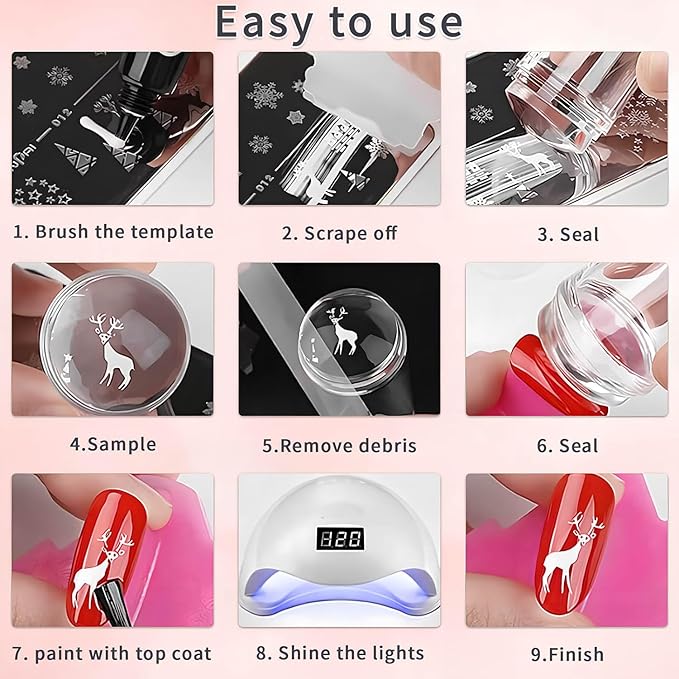 French Tip Tool,4 PCS Nail Art Stamper Kit,Clear Silicone Stamping Jelly with Scraper for DIY together with Gel Nail Polish Acrylic Nail Kit Nail Tips