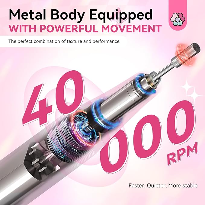 SAVILAND Professional Electric Nail Drill Machine: 40000RPM Rechargeable Nail Drill File with 4000mAh Battery, Ceramic Bit and Sanding Bands for Manicure, Pedicure, Shaping & Acrylic Removal Salon Use