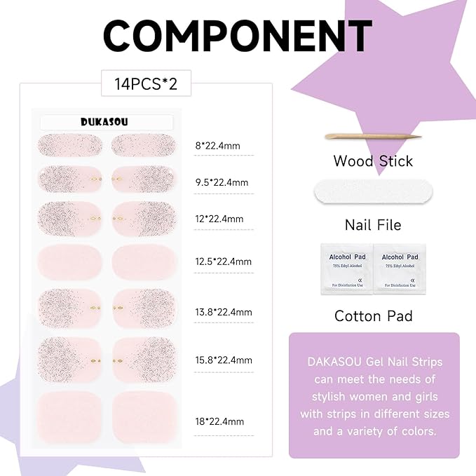 Semi Cured Gel Nail Strips (Complexion), 28 pcs Gel Nail Stickers, Work with Any UV Lights, Long-Lasting NailWraps for Women, Salon-Quality, Easy to Apply & Remove