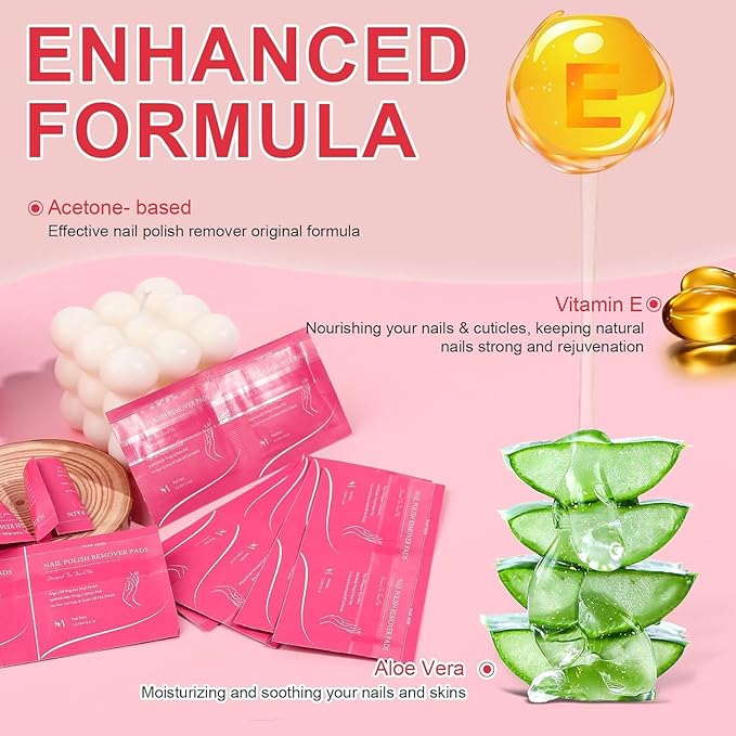 MAYEEN Nail Polish Remover Pads 100 Pack Individually Wrapped Acetone Gel Polish Remover Pads Nail Polish Remover Wipes Travel Pad For Gel & Acrylic Nails Moisturizing & Gentle