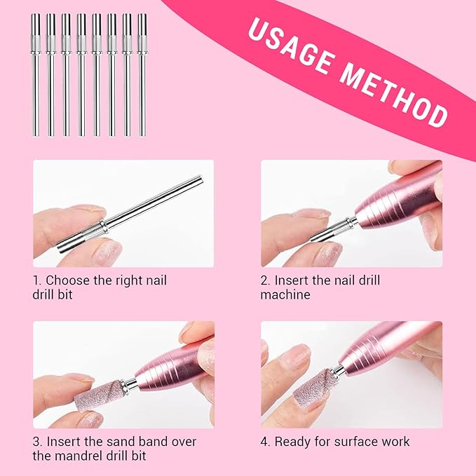 8Pcs Small Sanding Band Nail Drill Bit, 3.1 MM 3/32 Shank Mini Mandrel Nail Bit
