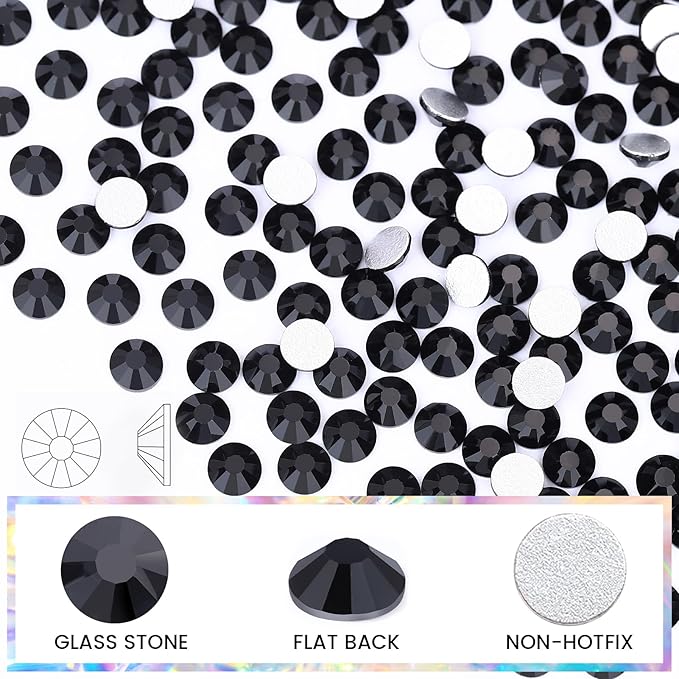 Novani Black Rhinestones, Flatback Loose Gemstones 288pcs Glass Rhinestones for Clothes Shoes Crafts Makeup Nail Art and DIY Decorations(SS30, 6.4-6.6mm)