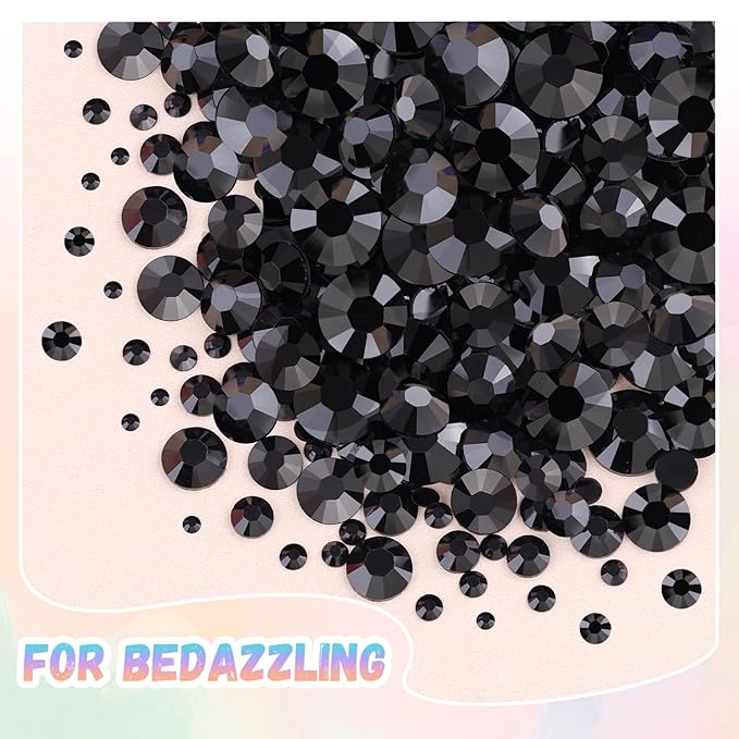 32000Pcs Resin Rhinestones for Bedazzling with 3Pcs B7000 Jewelry Glue, Black Flatback Gems Rhinestones for Crafting, Clothing Tumblers Mugs Shoes Fabric Decor Nail Art