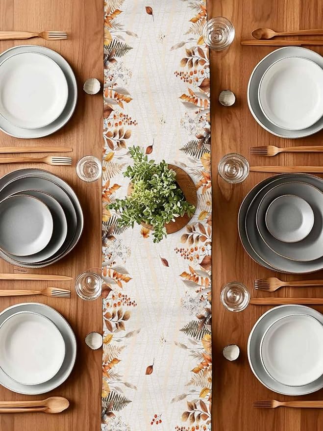 White Golden-Yellow Pumpkin Fall Table Runner 120 Inches Long, Thanksgiving - Image 7
