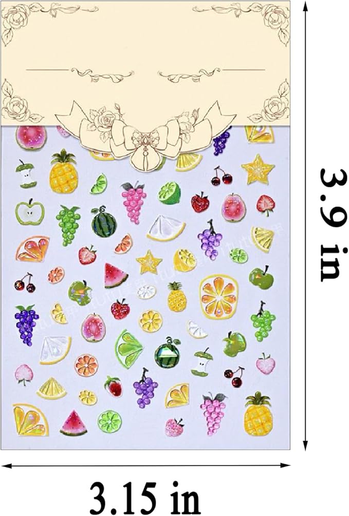 1 Sheets Summer Fruit Nail Art Stickers 5D Self-Adhesive Jelly Embossed Watermelon Grape Grapefruit Nail Decals Cute Pineapple Strawberry Cherry Nail Stickers for Women Girls Nails Decoration