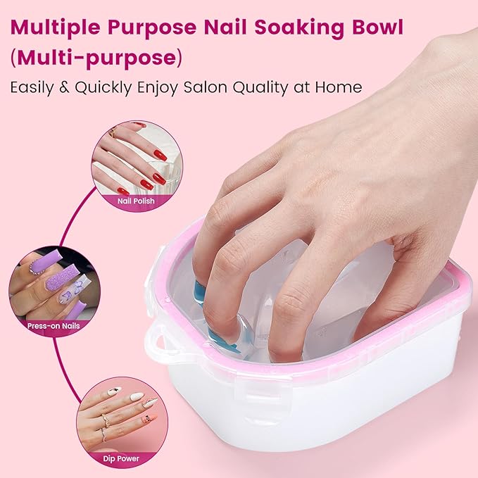 Quaferen Nail Soaking Bowl Acetone Proof: Soak off Gel Polish Dip Powder Remover Manicure Bowl with Triangle Cuticle Peeler and Cuticle Pusher for Women Nail Beginners Home Salon(Single Pink)