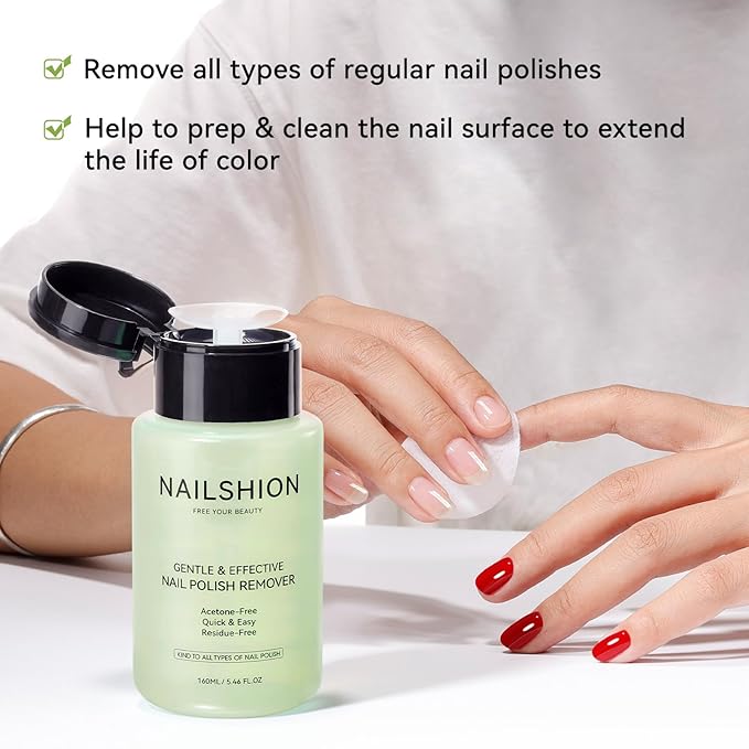 Avocado Nail Polish Remover, Non-Acetone 5s Quick Removal, Professional Remover for All Air-dry Nail Polish, VE Non-Drying Built-in Refillable Pump Bottle, 160ml