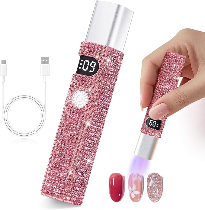 Handheld UV Light for Gel Nails,Mini LED Cordless Nail Lamp for Gel Nail Polish,Portable Flash Cure Lamp,Rechargeable USB Nail Dryer with LCD Display Fast Curing (Pink Diamond)