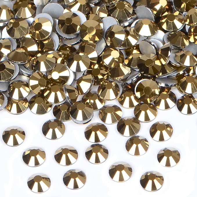 2880PCS Art Nail Rhinestones Non Hotfix Glue Fix Round Crystals Glass Flatback for DIY Jewelry Making with one Picking Pen (ss3 2880pcs, Aurum)