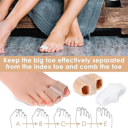 4pcs Gel Toe Separators Bunion Corrector with 2 Loops Big Toe Spacers Overlapping Toes Spacers Hammer Toe Straightener Soft Breathable Elasticity Bunion Spacers for Women Men Relieve Foot Pain