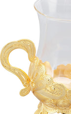 Pilipane Gold Coffee Cup and Saucer Set, Elegant European Carved Glass Teacup - Image 4