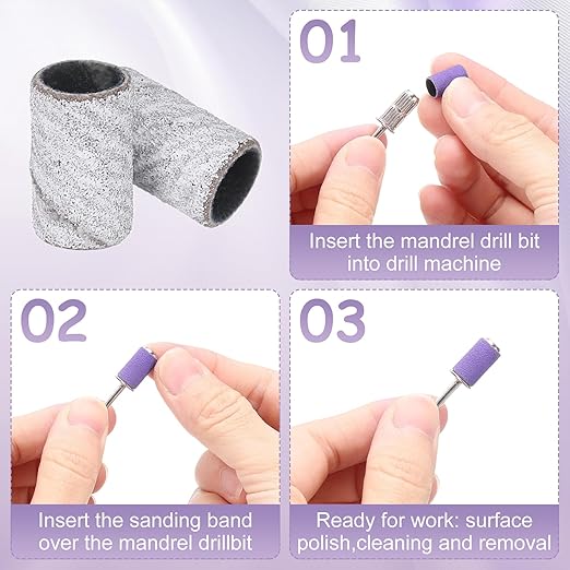 HARFINGTON 100pcs Small Sanding Bands 240 Grit for Nail Drill Bits Mini Sanding Band for Nails Gel Manicures White